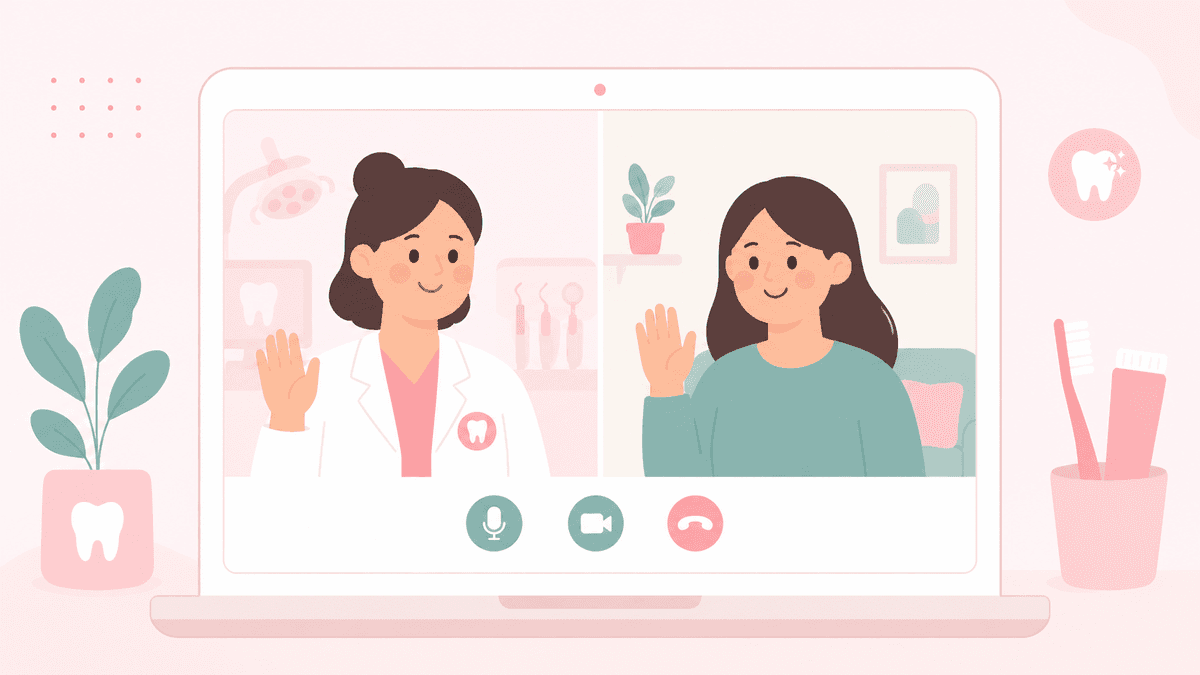 Illustratie van een online adviesgesprek tussen tandarts en patiënt